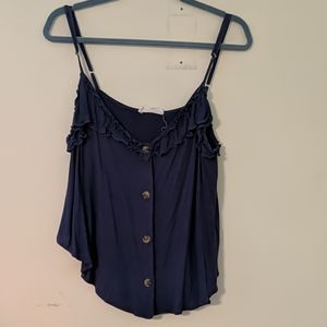 Navy Blue Ruffle Tank Top